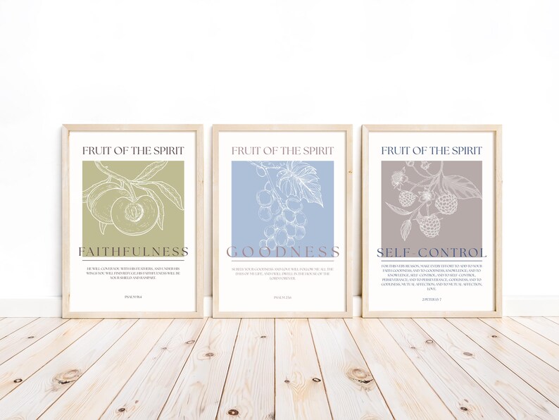 Set of 9 Fruit of the Spirit Bible Verse Wall Art | Scripture Printable ...