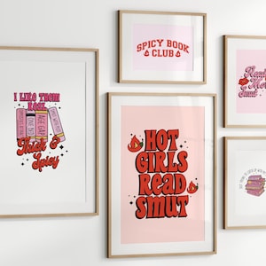 Smut Book Set of 5 Wall Art Posters, Spicy Bookish Quotes Wall Decor, TBR, Age Gap, Opposites Attract, One Bed Trope Library Prints