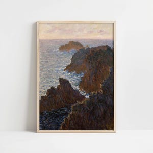 Vintage Claude Monet Malerei | Felsen bei Belle-Île | Dramatische Küstenlandschaft | Impressionistische Ozeanszene | Digitale Kunst zum Ausdrucken