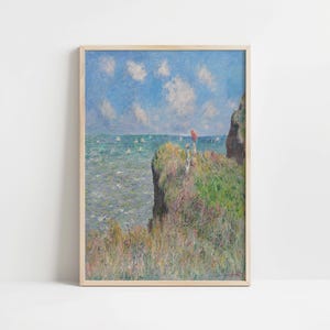 Cuadro antiguo de Claude Monet / Paseo por el acantilado de Pourville / Arte impresionista costero / Bellas artes imprimibles / Descarga digital