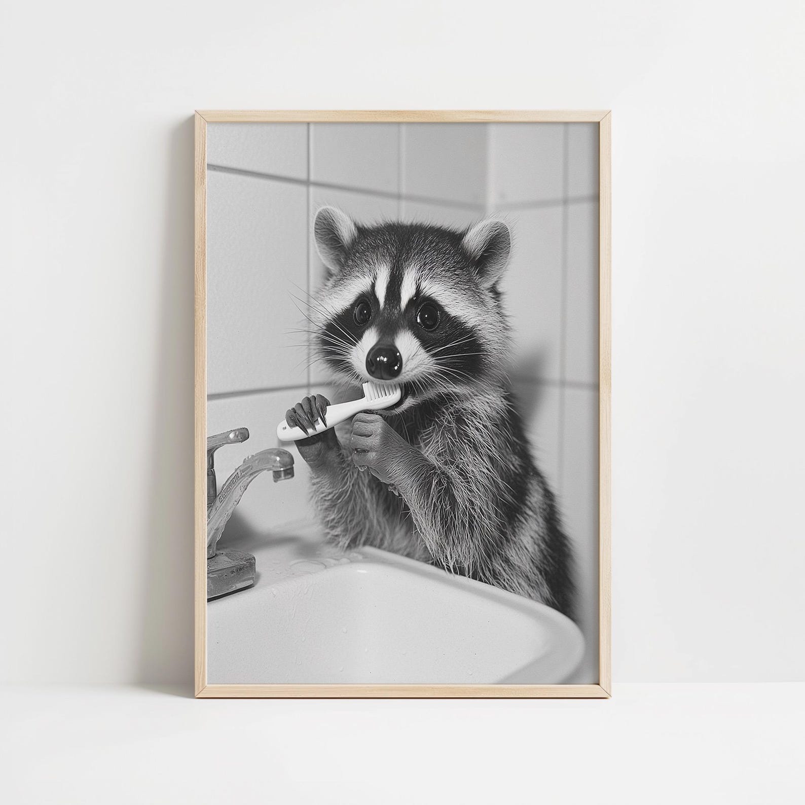 Set of 3 Funny Raccoon Bathroom Wall Art Prints, Black and White Cute ...