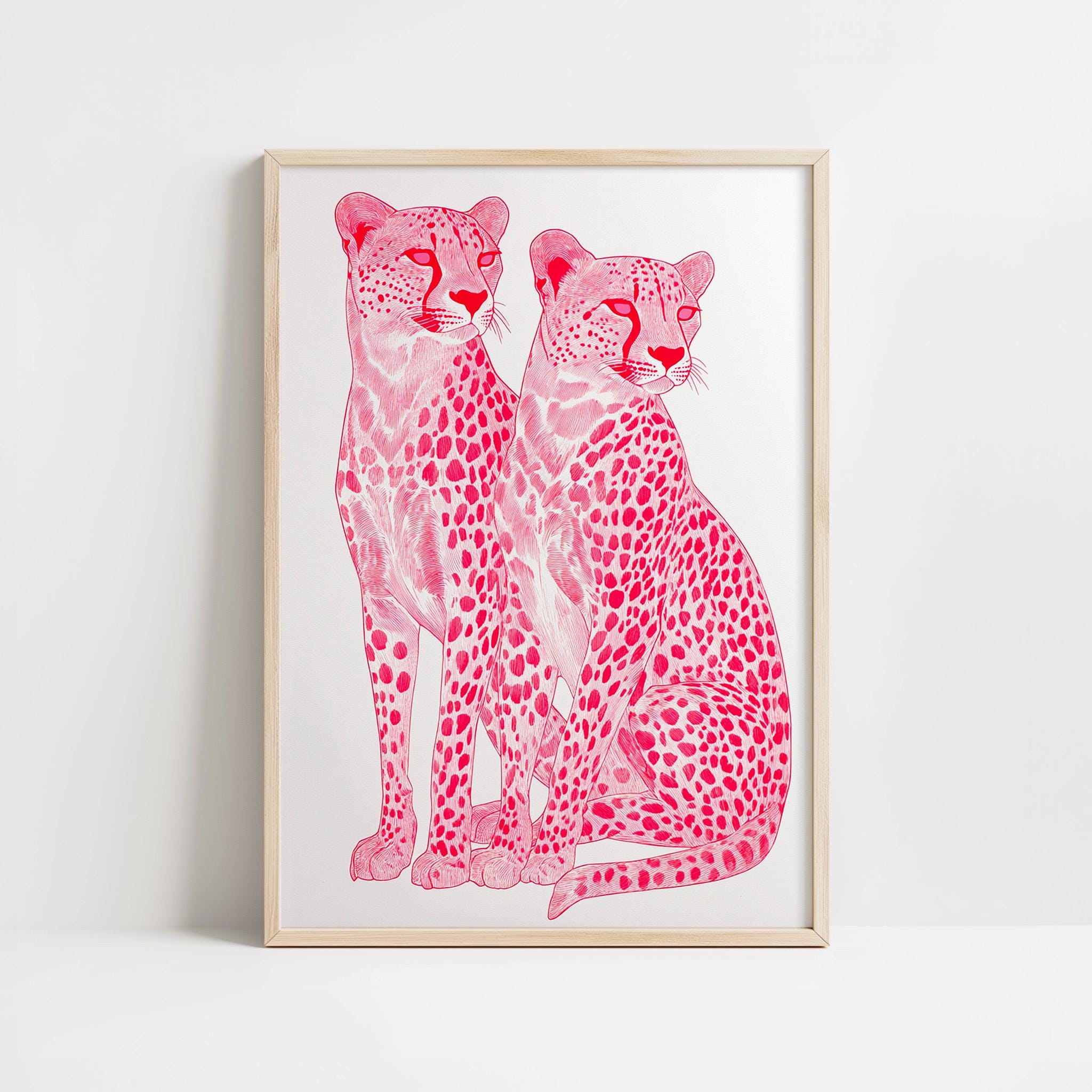Pink Cheetah Colorful Wall Art Print, Hot Pink Girly Wall