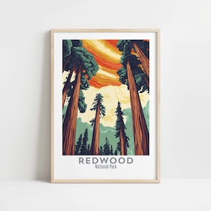 Redwood National Park Vintage Retro Travel Wall Art Poster, California National Park Art Print, Scenic Landscape Wall Decor, Hiking Decor