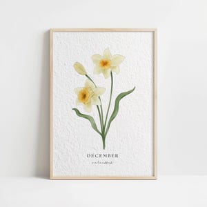 Acuarela Narciso, mes de nacimiento de diciembre, flor, impresión artística floral vintage, decoración minimalista para el hogar, póster de pared con ilustración botánica