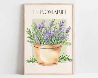 Rozemarijn illustratie Wall Art Print, kruiden keuken print, botanische afdrukbare kunst, keuken decor, eetkamer decor, boerderij muur kunst