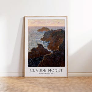 Cuadro vintage de Claude Monet / Rocas en Belle-Île / Espectacular paisaje costero / Escena oceánica impresionista / Arte digital imprimible