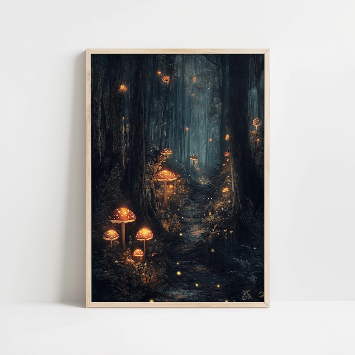 Magical Forest Glowing Mushrooms Moody Dark Academia Wall Art Painting ...