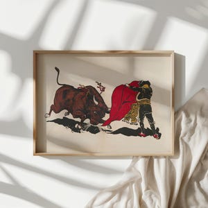 Vintage Spanish Bullfight Poster | Matador & Bull Illustration | Traditional Spanish Art Print | Antique Bullfighting Wall Decor