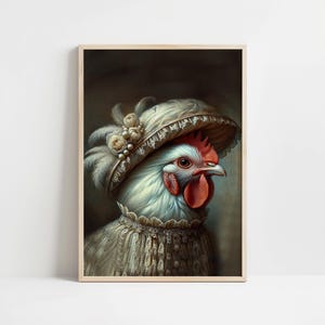 Victorian Style Chicken Wall Print, Dark Cottagecore Poster, Victorian Renaissance Animal Vintage Art, Animal Head Human Body, Altered Art