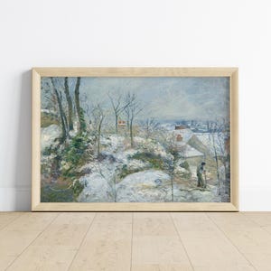 Verschneite Winterlandschaft Fine Art Print | Vintage impressionistische Schneeszene | Gedämpfte Vintage ruhige Landschaft Wandkunst | Digitaler Download
