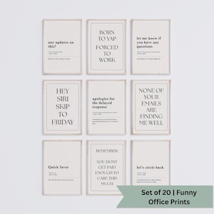 Funny Office Wall Art Set of 20 | Minimalist Printable Work Quotes | Sarcastic Cubicle Coworker Humor Posters for Home Office Decor