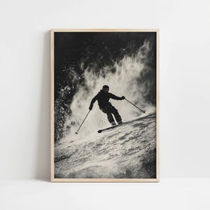 Black and White Ski Wall Art | Winter Sports Poster | Skier Action Print | Modern Snow Photography | Digital Download Art Decor
