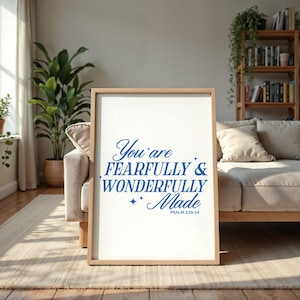 vous êtes fait avec crainte et merveille | Art mural verset biblique Psaume 139:14 | Inspiration chrétienne imprimable | Décoration de foi édifiante