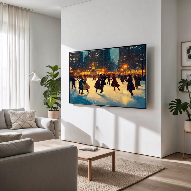 Christmas Ice Skating Frame TV Art | Winter City Ice Rink Samsung Frame ...