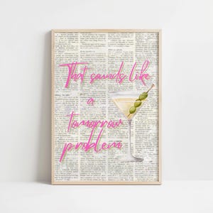Dat klinkt als een martini-muurkunst van morgen | Trendy martini-print | Vintage krantenafdruk | Retro barwagendecor | Barwagenprint