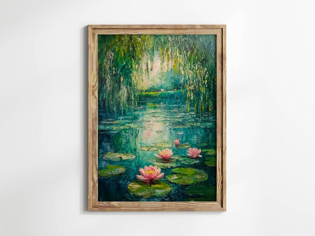 Water Lily Pond Monet Style Wall Art | Tranquil Lake Impressionist ...