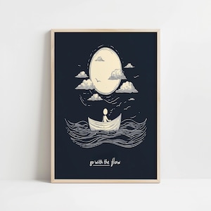 Lámina artística de pared "Déjate llevar", póster de arte mural con ilustración retro de moda y cita, impresión para amantes de la naturaleza, póster tipográfico motivacional