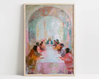 Modern Last Supper Wall Art Print, Abstract Jesus Artwork, Colorful Painting, Christian Home Decor, Contemporary Biblical Printable