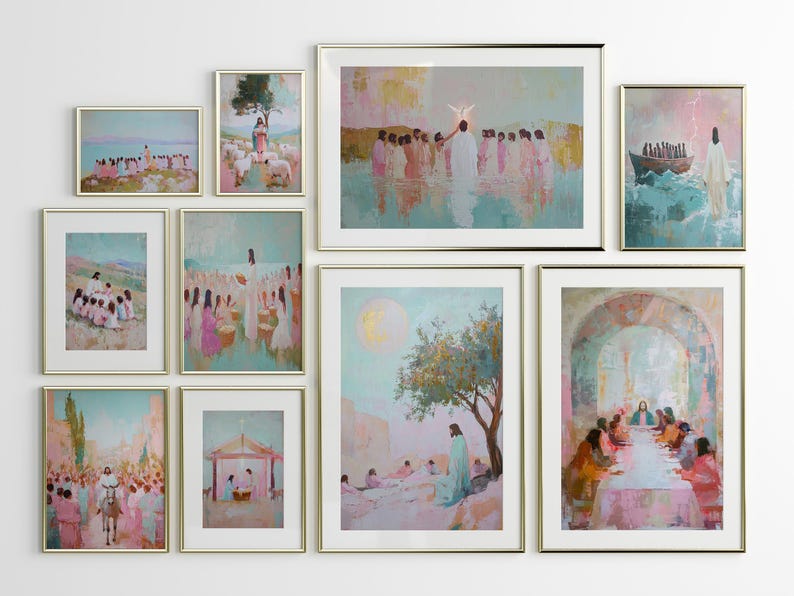 Christian Wall Art Set of 10, Jesus Bible Scene Gallery Wall, Neutral Religious Decor Bundle, Christian Printable Wall Art, Faith Home Decor image 2