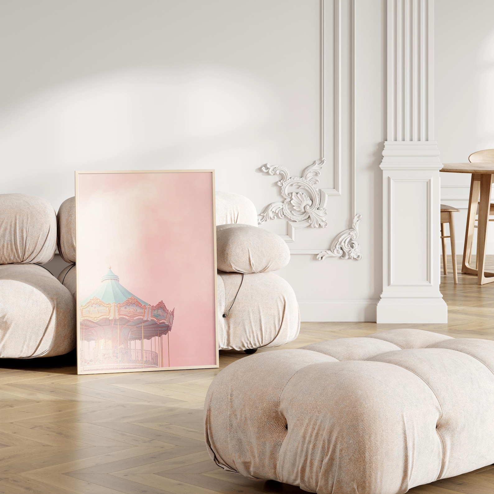 Vintage Carousel Digital Wall Art | Pink Pastel Amusement Park Print ...