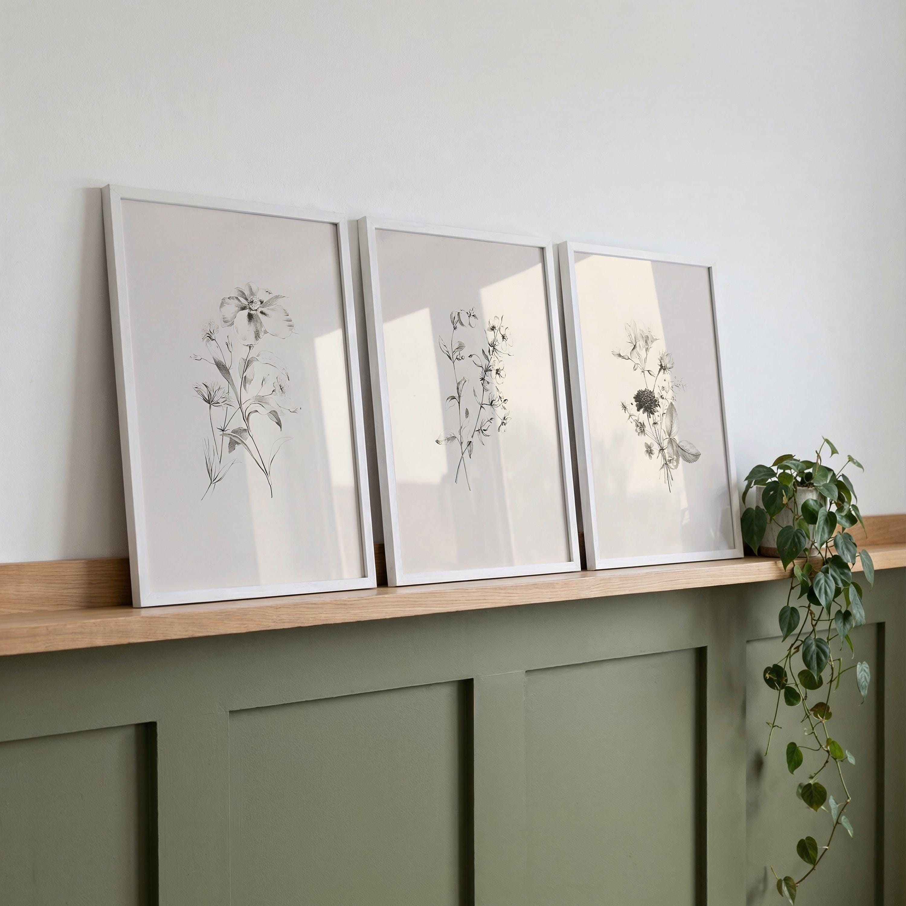 Set of 6 Botanical Prints, Neutral Vintage Floral Art Bundle ...