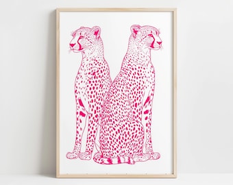 Pink Cheetah Colorful Wall Art Print, Hot Pink Girly Wall Art, Animal Wall Art Poster, Maximalist Decor, Leopard Safari Print