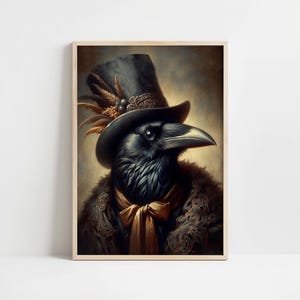 Victorian Style Raven Wall Art Print, Dark Cottagecore Poster, Victorian Renaissance Animal Vintage Art, Animal Head Human Body, Altered Art