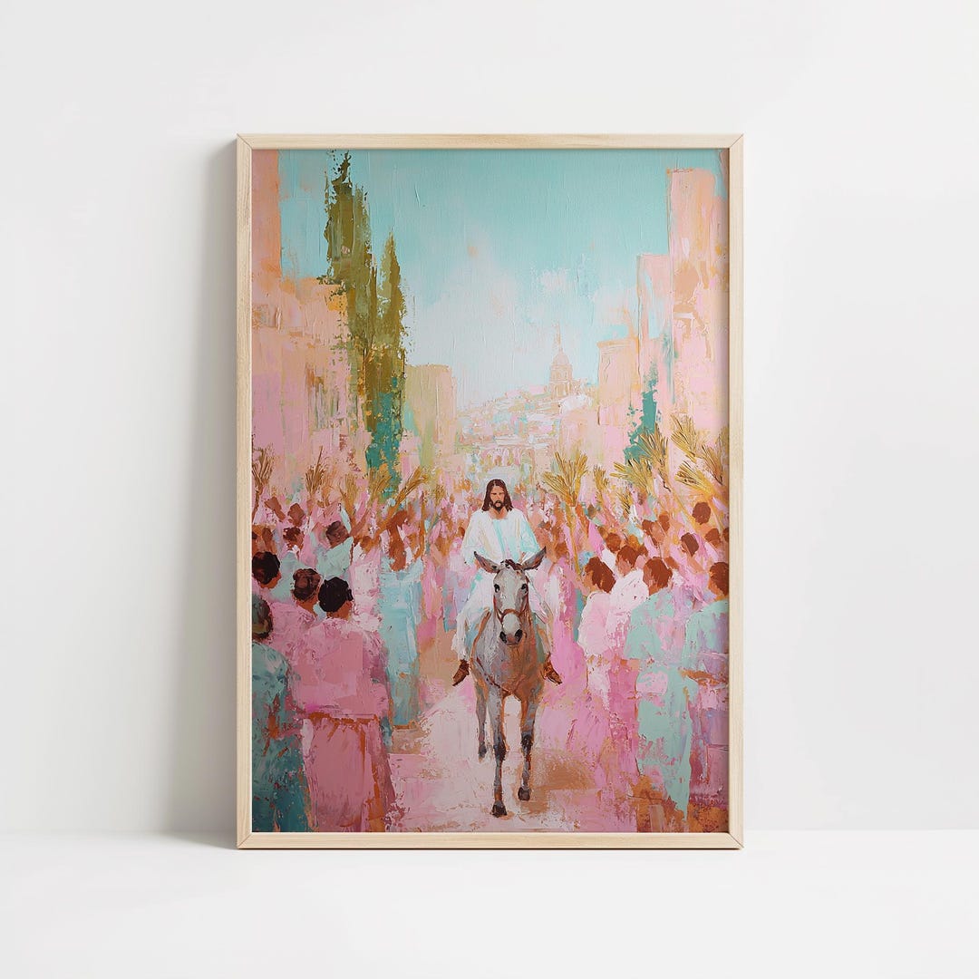 Palm Sunday Wall Art Print, Jesus Riding Donkey Painting, Easter ...