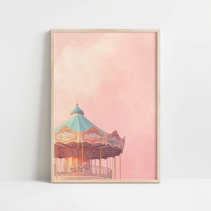 Vintage Carousel Digital Wall Art | Pink Pastel Amusement Park Print | Whimsical Girly Carnival Decor | Instant Download