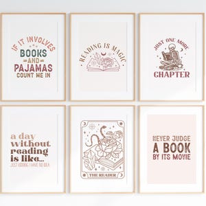 Buch-Zitate, 6er-Set, Wand-Kunstposter, Lesebuch-Zitate, Wanddekor, Leser-Tarot-Karte, Bücherwurm-Ära-Drucke, digitaler Download