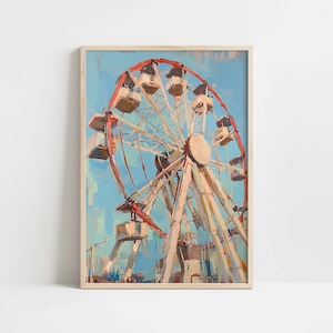 Vintage Riesenrad Ölgemälde | Karneval Wand Kunst Digitaler Download | Vergnügungspark-Dekor | Rustikales Summer Fair Poster zum selbst ausdrucken