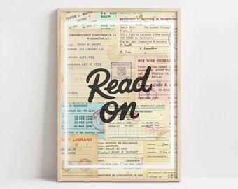 Vintage Bibliothek Karte Wand Kunst zum Ausdrucken | Lesen Sie auf Retro Bookish Dekor | Academia Poster | Vintage Bibliothek Kasse Kunst | Lesen Print