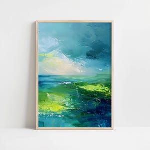Blue Green Abstract Wall Art Painting, Modern Abstract Colorful Print, Moody Minimalist Painting Printable Wall Art