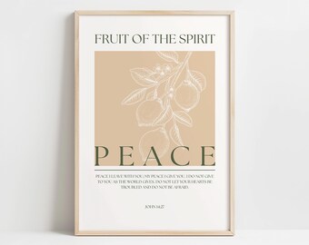 Impressão "Fruto do Espírito - Paz" | Arte de parede com versículo bíblico de João 14:27 | Download digital de versículo bíblico | Decoração cristã minimalista | Citação de fé