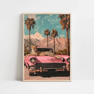 Retro Vintage Cheetah Wall Art, Girly Palm Springs Poster, California Wall Decor, Preppy Room Decor, Funky Leopard Print, Trendy Wall Art