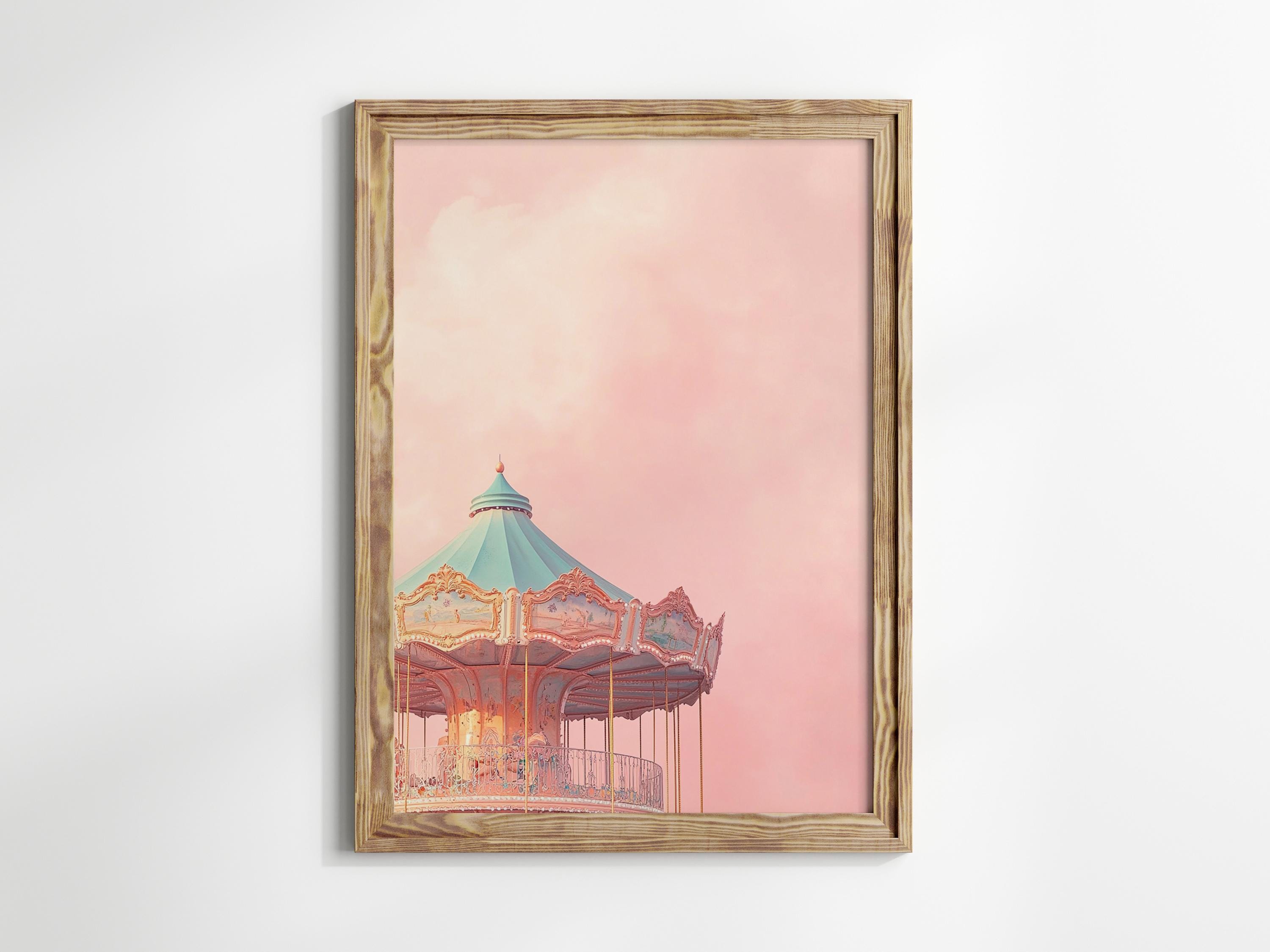 Vintage Carousel Digital Wall Art | Pink Pastel Amusement Park Print ...