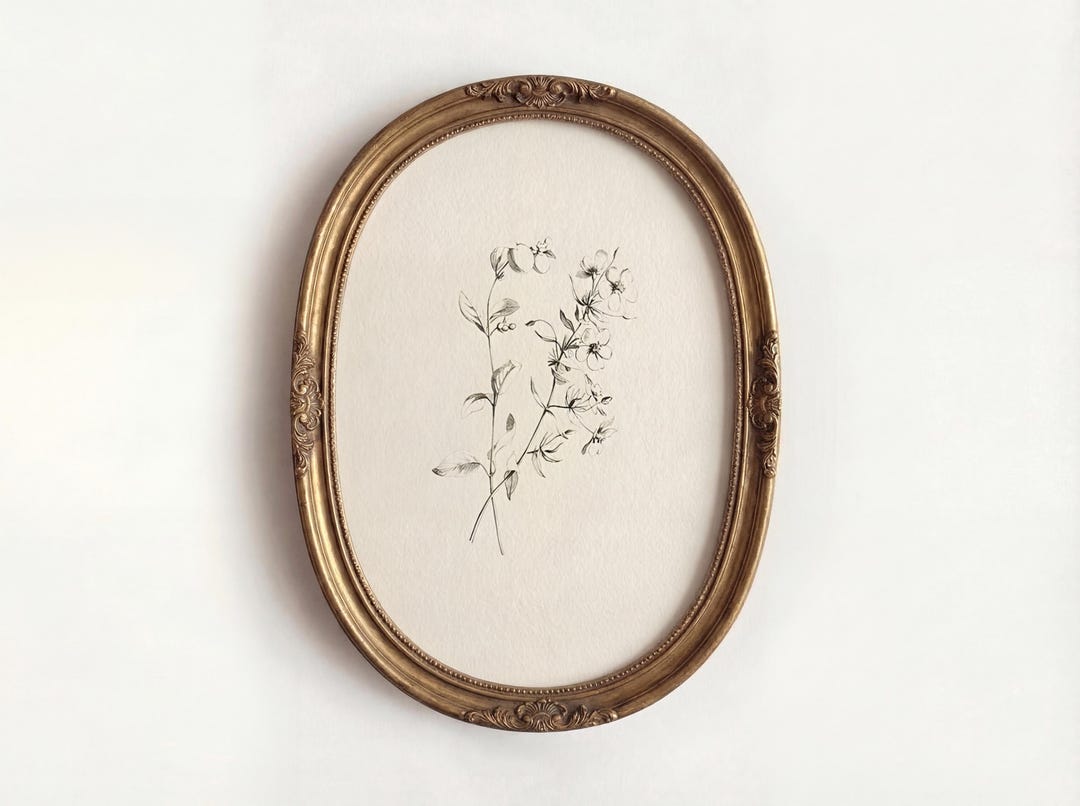 Minimal Botanical Line Drawing Wall Art, Vintage Black and White Floral ...