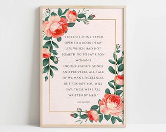 Jane Austen Reading Quote Wall Art, Persuasion Print, Famous Quote Poster, Gift for Women, Book Lover Gift, Home decor, Booktok Quotes