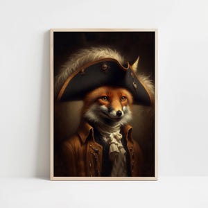 Victorian Style Fox Wall Art Print, Dark Cottagecore Poster, Victorian Renaissance Animal Vintage Art, Animal Head Human Body, Altered Art