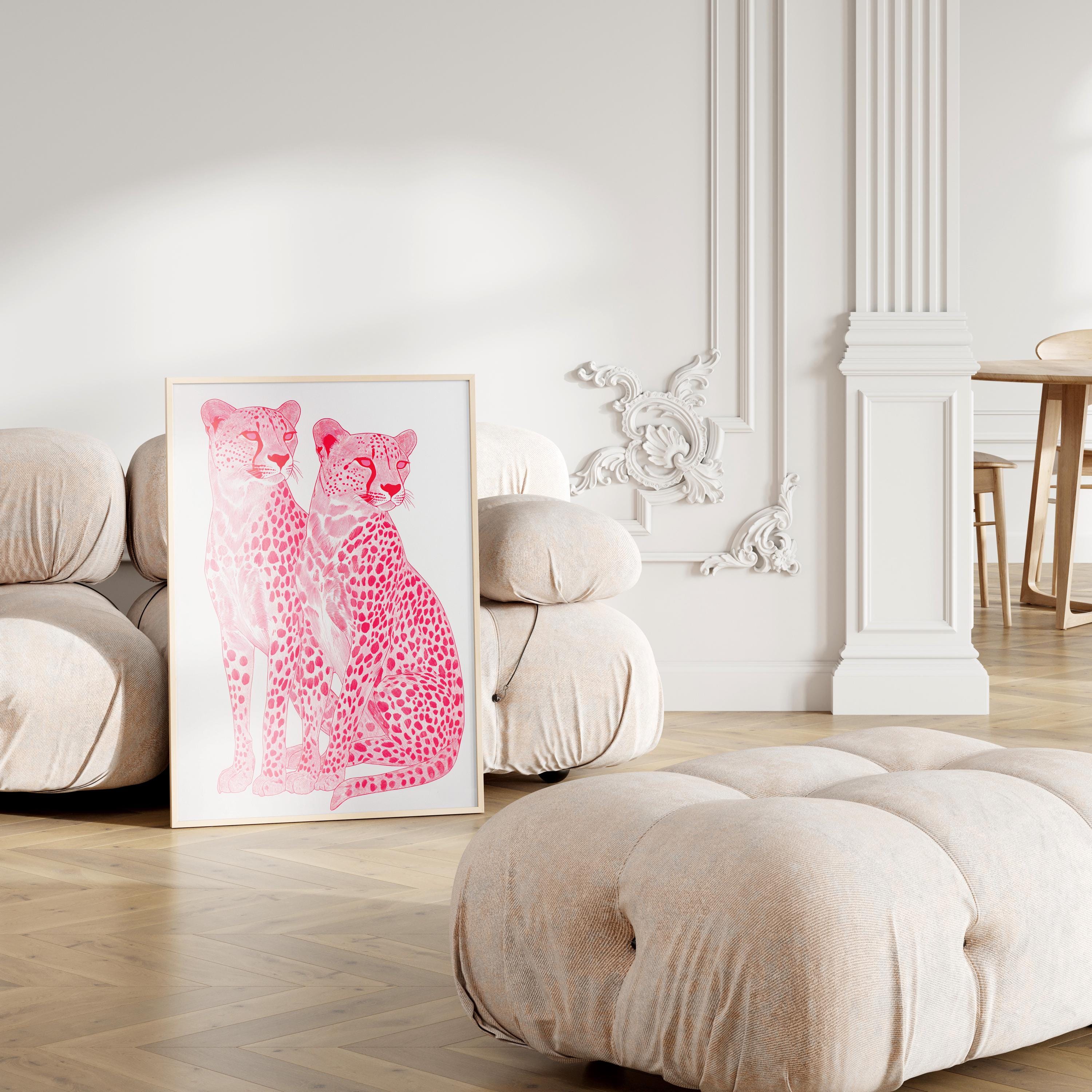 沸騰ブラドン Pink Wall Girly Pink Hot Print, Art Wall Colorful Cheetah 絵画