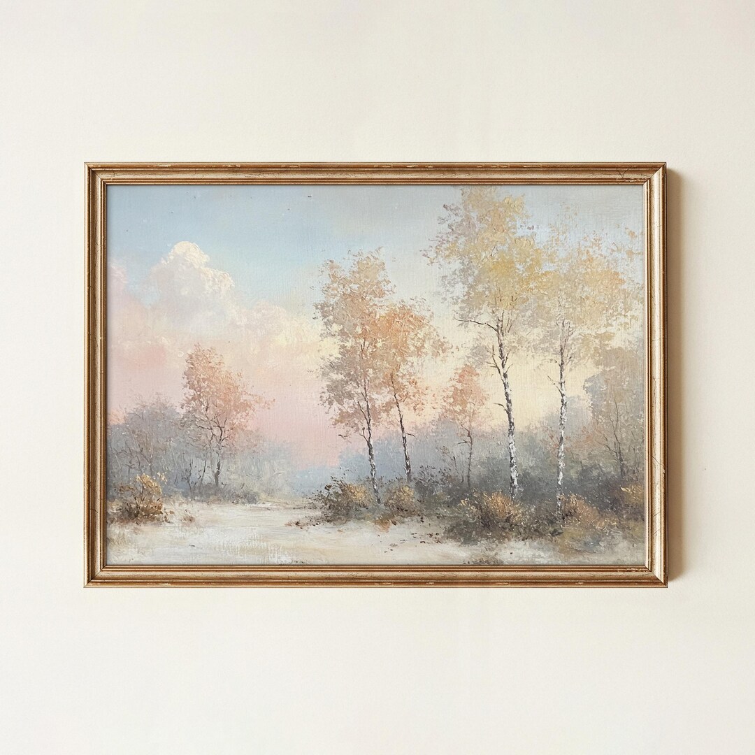 Vintage Landscape Painting Fall Trees Print, Autumn Countryside Wall ...