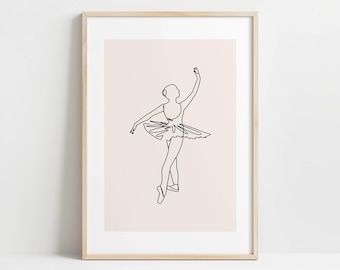 Arte de parede imprimível com silhueta minimalista de bailarina | Download digital para sala de dança neutra | Decoração elegante para meninas