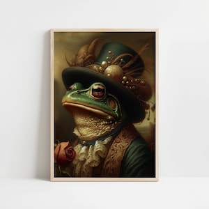 Victorian Style Frog Wall Art Print, Dark Cottagecore Poster, Victorian Renaissance Animal Vintage Art, Animal Head Human Body, Altered Art