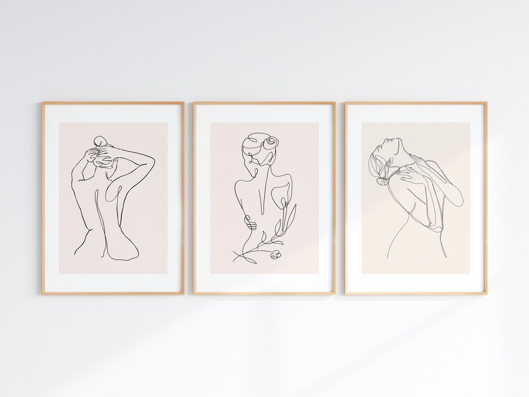 Blush Female Nude Line Art Set of 3 | Minimalist Woman One Line Art ...