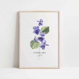 Acuarela, violeta, mes de nacimiento, flor, impresión artística floral vintage, decoración minimalista para el hogar, póster de pared con ilustración botánica