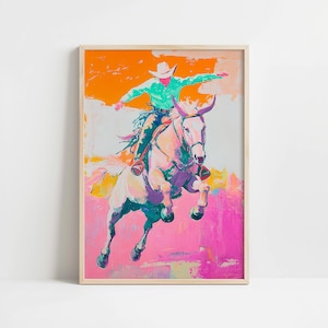 Matisse Style Abstract Cowboy Western Wall Art Print, Midcentury Cowboy Illustration Poster, Pop Art Rodeo Midwest Art Print, Girly Decor