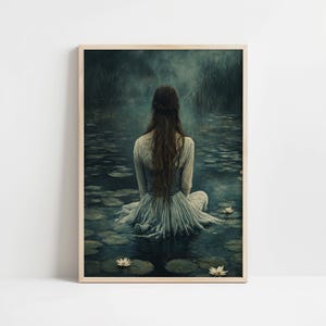 Ophelia Dark Academia Druck, Shakespeare Gothic schwermütige viktorianische Wandkunst, The Lake Dark Ästhetik, Whimsigoth Druck, dunkles Cottagecore Dekor