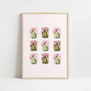 Coquette Pickles mit rosa Bögen Küche Wand Kunst Dekor, Coquette Print, Gläser mit Pickles, rosa Bögen Coquette Wand Poster