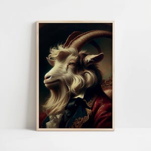 Victorian Style Goat Wall Art Print, Dark Cottagecore Poster, Victorian Renaissance Animal Vintage Art, Animal Head Human Body, Altered Art