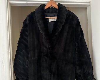 Vintage Black Fur Coat Siberian Fur Store Made in Hing Kong